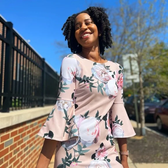 Calvin Klein Floral Long Sleeve Dress - Cream and Pink Calvin Klein Floral Long Sleeve Dress - Cream and Pink